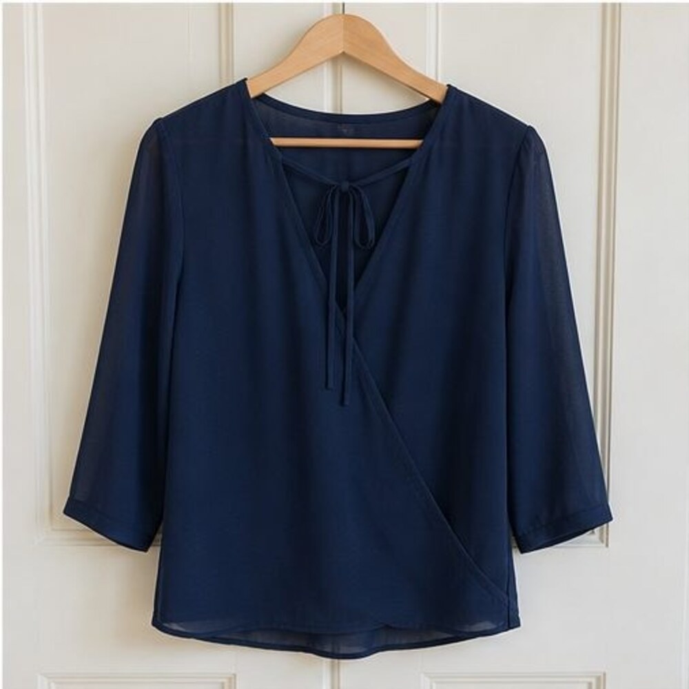 Navy Ruffle Blouse